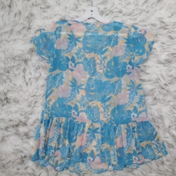 Modcloth Blue Floral Ruffle Blouse Size Small - Picture 6 of 9